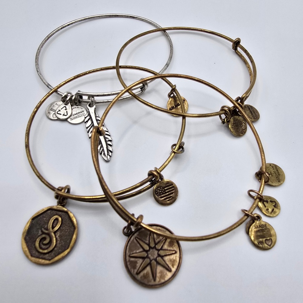 Alex and Ani Bangle Bracelet Set Women Gold Silver‎ Tone Feather Sun Lot 4
